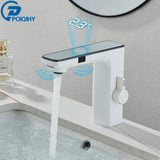 PureSense TouchFree Digital Sensor Faucet – Smart White Motion-Activated Bathroom Sink Mixer with LED Temperature Display