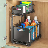 FlexCore Under-Sink Storage System – 2-Tier Pull-Out Cabinet Organiser | Adjustable Carbon Steel Sliding Rack