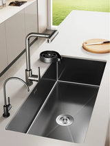 NoirCascade Waterfall Kitchen Sink Set – Black Stainless Steel Undermount Sink | Luxury Single Bowl Workstation