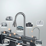 NoirFlow Smart Kitchen Sink Station – Gunmetal Stainless Steel Waterfall Sink | Digital Display Workstation Basin
