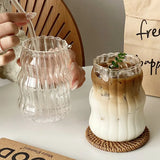VetroSip Ribbed Glass Tumblers with Straws & Lids – Set of 2 or 4 | Reusable Clear Drinking Glasses | Modern Drinkware Set