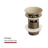Vellora Brass Click-Clack Basin Waste – Solid Brass Pop-Up Sink Drain | Universal Bathroom Plug with Overflow Option