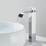 GoldenVista Waterfall Bathroom Faucet – Brushed Gold Basin Mixer Tap | Single Handle Sink Faucet | Modern Deck-Mounted Vanity Faucet