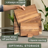 TimberCraft Acacia Wood Cutting Board Set – Solid Wood Cutting Boards | Knife-Friendly Surface | Kitchen Prep Boards with Storage Stand