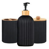 BambooZen Bathroom Accessory Set – 3-Piece Bamboo & Matte Storage Collection | Modern Countertop Organiser