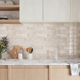 Travéline Stone Subway Panels – Peel & Stick Beige Backsplash Tiles | Waterproof 3D Kitchen & Bathroom Wall Décor