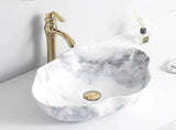 MarbleLuxe Ovalis Vessel Sink – Marble Pattern Ceramic Countertop Basin