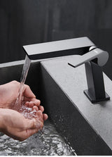 ShadowStream LuxeFall Basin Mixer – Gun Grey Waterfall Bathroom Faucet | Luxury Solid Brass Vanity Tap