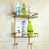 Kensington Vale Brass Corner Shelf – Antique Bronze Bathroom Basket | Luxury Vintage Shower Storage