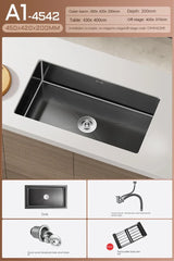 NoirCascade Waterfall Kitchen Sink Set – Black Stainless Steel Undermount Sink | Luxury Single Bowl Workstation