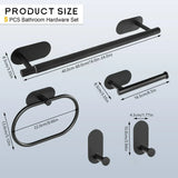 Velaro No-Drill Stainless Steel Bathroom Accessory Set – Self-Adhesive Modern Towel & Robe Holders | Brushed Metal Finish