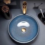 Verona Marble Effect Vessel Sink Set – Ceramic Countertop Basin with Waterfall Tap | Luxury Bathroom Suite