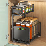 FlexCore Under-Sink Storage System – 2-Tier Pull-Out Cabinet Organiser | Adjustable Carbon Steel Sliding Rack