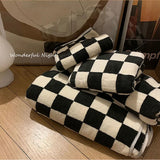 MonoLuxe Plaid Towel Collection – Black & White Coral Fleece Towels | Soft Quick-Dry Bathroom Set
