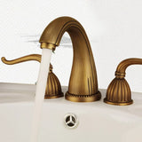 Kingswell Manor Basin Mixer – Antique Brass Widespread Bathroom Tap | Classic Dual Handle Vanity Faucet