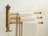 Aurora Foldable Towel Rail – Brushed Gold Aluminium Holder | Antique Engraved Luxury Bathroom Storage