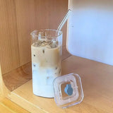 CrystalSquare Heat-Resistant Glass Cup – Clear Square Tumbler with Lid & Straw | Reusable Drinking Glass | Contemporary Home Drinkware