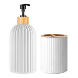 BambooZen Bathroom Accessory Set – 3-Piece Bamboo & Matte Storage Collection | Modern Countertop Organiser