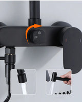 NoirFlow Wall-Mounted Mixer Tap – Matte Black Brass Faucet | 360° Swivel with Side Spray Attachment
