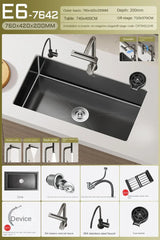 NoirCascade Waterfall Kitchen Sink Set – Black Stainless Steel Undermount Sink | Luxury Single Bowl Workstation