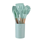 CulinaryCraft Silicone Utensil Collection – 12-Piece Kitchen Tool Set with Wooden Handles | Heat-Resistant Cookware Essentials