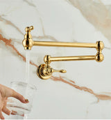 Aurelius Wall Pot Filler Tap – Brushed Gold Folding Kitchen Faucet | Luxury Brass Stove Filler