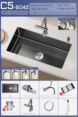 NoirCascade Waterfall Kitchen Sink Set – Black Stainless Steel Undermount Sink | Luxury Single Bowl Workstation
