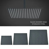 NoirFlow Square Rain Shower Head – Matte Black Stainless Steel Shower System | 360° Adjustable Luxury Rainfall Spray