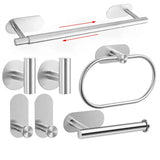 Velaro No-Drill Stainless Steel Bathroom Accessory Set – Self-Adhesive Modern Towel & Robe Holders | Brushed Metal Finish
