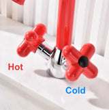 LuxeFlow Dual-Handle Brass Basin Mixer Tap – Rotatable Spout Bathroom Faucet with Ceramic Cartridge | Chrome Finish Luxury Sink Tap (Red & Green Accent Design)