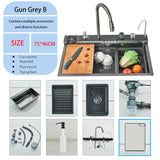 NoirFlow Smart Kitchen Sink Station – Gunmetal Stainless Steel Waterfall Sink | Digital Display Workstation Basin