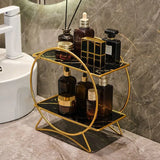 Bellavue Marble Vanity Organiser – Luxury 2-Tier Cosmetic Storage Stand | Gold & Black Bathroom Display Shelf