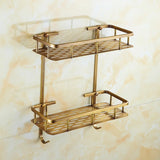 Kensington Vale Brass Corner Shelf – Antique Bronze Bathroom Basket | Luxury Vintage Shower Storage
