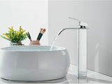 GoldenVista Waterfall Bathroom Faucet – Brushed Gold Basin Mixer Tap | Single Handle Sink Faucet | Modern Deck-Mounted Vanity Faucet