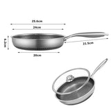 HexaForge Hybrid Frying Pan – Stainless Steel Skillet with Honeycomb Surface & Glass Lid | Induction Ready Cookware