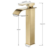 GoldenVista Waterfall Bathroom Faucet – Brushed Gold Basin Mixer Tap | Single Handle Sink Faucet | Modern Deck-Mounted Vanity Faucet