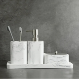 MarbleLuxe 4-Piece Bathroom Accessory Collection – Resin Marble Effect Countertop Set | Luxury Bathroom Organisation