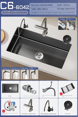 NoirCascade Waterfall Kitchen Sink Set – Black Stainless Steel Undermount Sink | Luxury Single Bowl Workstation