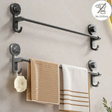 GripLine No-Drill Towel Rail – Matte Black Suction Bathroom & Kitchen Holder for Towels & Accessories