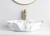 MarbleLuxe Ovalis Vessel Sink – Marble Pattern Ceramic Countertop Basin