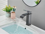 GoldenVista Waterfall Bathroom Faucet – Brushed Gold Basin Mixer Tap | Single Handle Sink Faucet | Modern Deck-Mounted Vanity Faucet