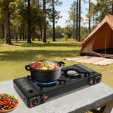 CampChef Duo 2-Burner Camping Stove – 2.5kW Butane/LPG Gas Cooker | Piezo Ignition | Griddle Tray & Carry Case