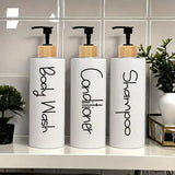 Nordelle Bamboo Refillable Dispenser Set – 3-Piece Bathroom Pump Bottle Collection for Shampoo, Soap & Lotion | Modern Spa-Inspired Storage
