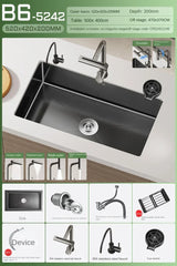NoirCascade Waterfall Kitchen Sink Set – Black Stainless Steel Undermount Sink | Luxury Single Bowl Workstation