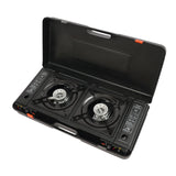 CampChef Duo 2-Burner Camping Stove – 2.5kW Butane/LPG Gas Cooker | Piezo Ignition | Griddle Tray & Carry Case