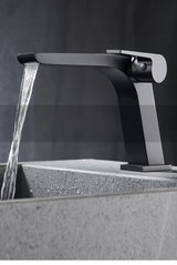 ShadowStream LuxeFall Basin Mixer – Gun Grey Waterfall Bathroom Faucet | Luxury Solid Brass Vanity Tap