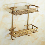Kensington Vale Brass Corner Shelf – Antique Bronze Bathroom Basket | Luxury Vintage Shower Storage
