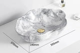 MarbleLuxe Ovalis Vessel Sink – Marble Pattern Ceramic Countertop Basin