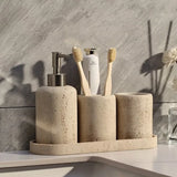 Calacéra Ceramic Bathroom Accessories Set – Stone-Effect Luxury Vanity Collection | Modern Spa Bathroom Décor