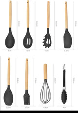 CulinaryCraft Silicone Utensil Collection – 12-Piece Kitchen Tool Set with Wooden Handles | Heat-Resistant Cookware Essentials